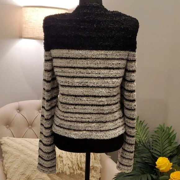 Balmain Side to Side Striped Metallic Tweed Jacket